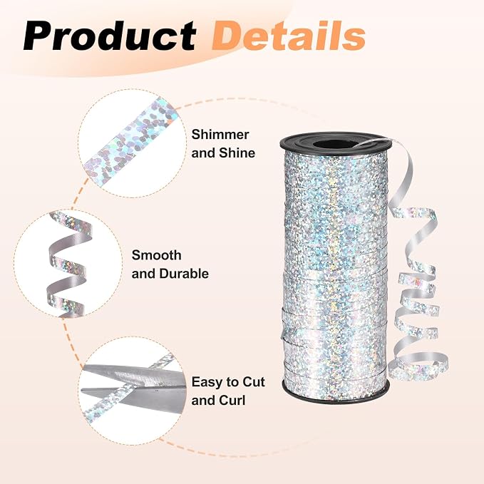 PATIKIL Glitter Curling Ribbon 100yds x 1/5" Plastic Balloon String Ribbon | - Image 3