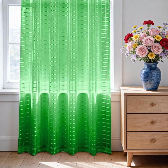 SpaceDresser Check Sheer Curtains 108 Inches 2 Panels Set, Rod Pocket Plaid - Image 3