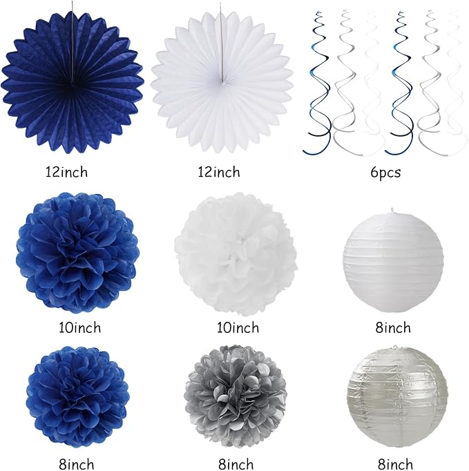 Navy-Blue White Silver Graduation Party-Decorations Garland - Image 3