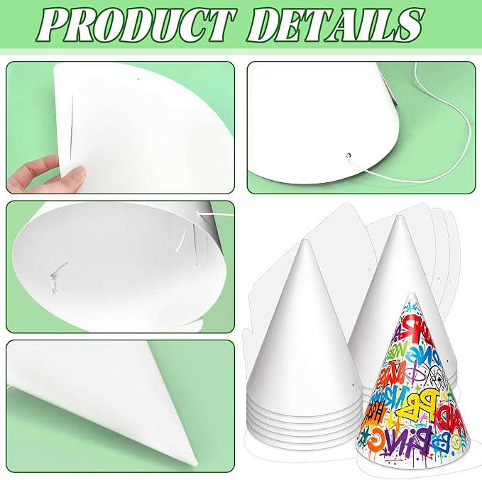 WEOXPR White Paper Party Hats for Birthday, Decorative Bulk Cone Hat for Adults - Image 4
