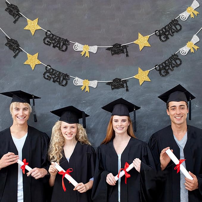 Black and Gold Congrats Grad Banner Graduation Decorations Class of 2026 - Image 6