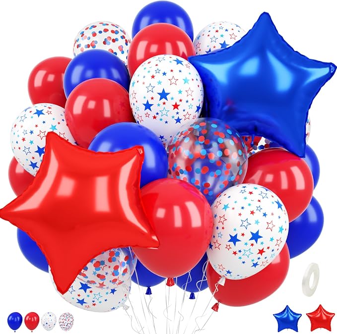 Red White Blue Balloons for Patriotic Decor | 12 Inch Red White Blue Confetti by FEYG
