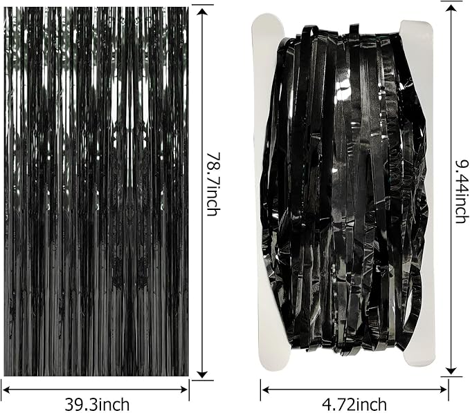 20 Pack Foil Curtain Backdrop Black Metallic Tinsel Foil Fringe Curtains Photo - Image 7