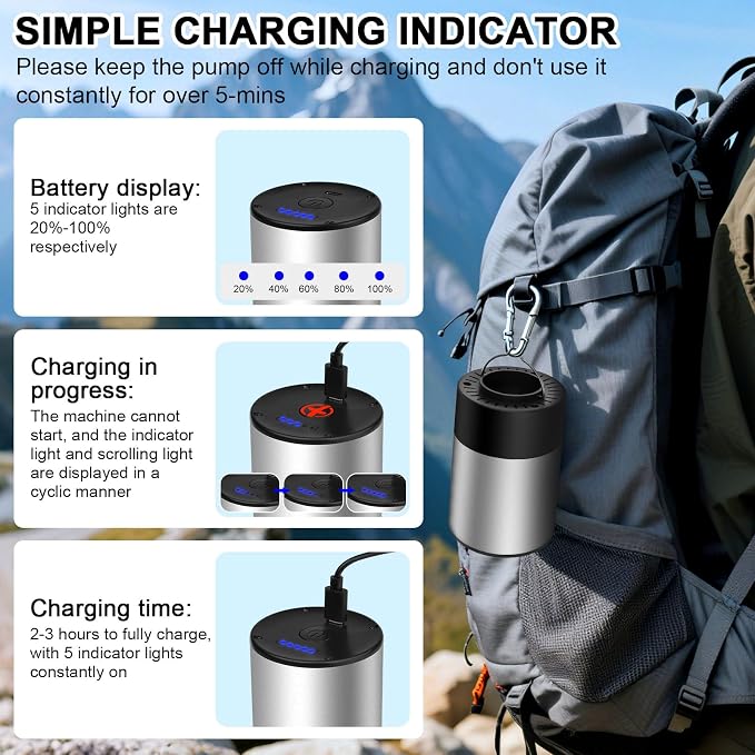 Philorn Portable Air Pump for Inflatables – 5200mAh Rechargeable Battery - Image 5