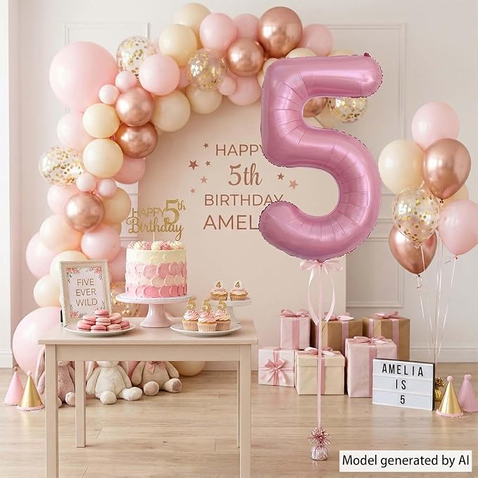 Pearlescent Pink Number 5 Balloon 40 Inch, Shiny Foil - Image 6