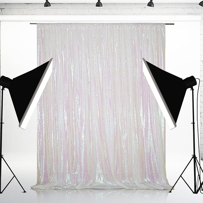 Eternal Beauty White Iridescent 3mm Sequin Backdrop 8x10 Ft by EternalBeauty