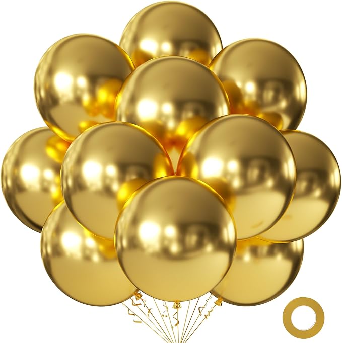 10pcs 18 inch Metallic Gold Balloons, Thick Latex Chrome Helium Balloons by KALOR