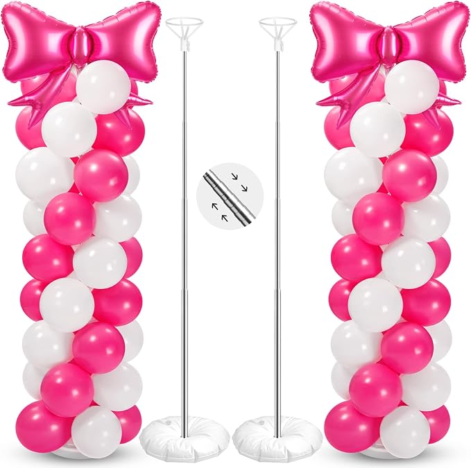 2 Sets Hot Pink White Bow Balloon Column Stand Kit Includes 2 Bows & 100 Latex by Charnoel