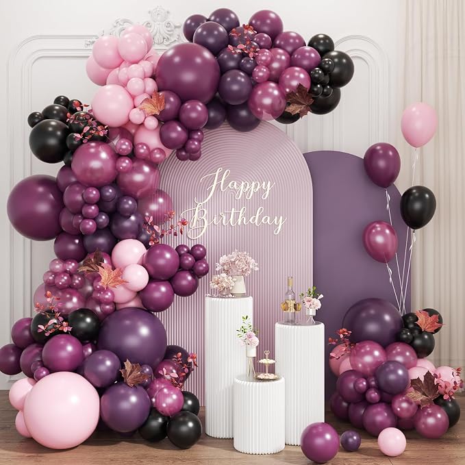 Dark Purple Black Pink Balloon Garland Arch Kit by Unknown