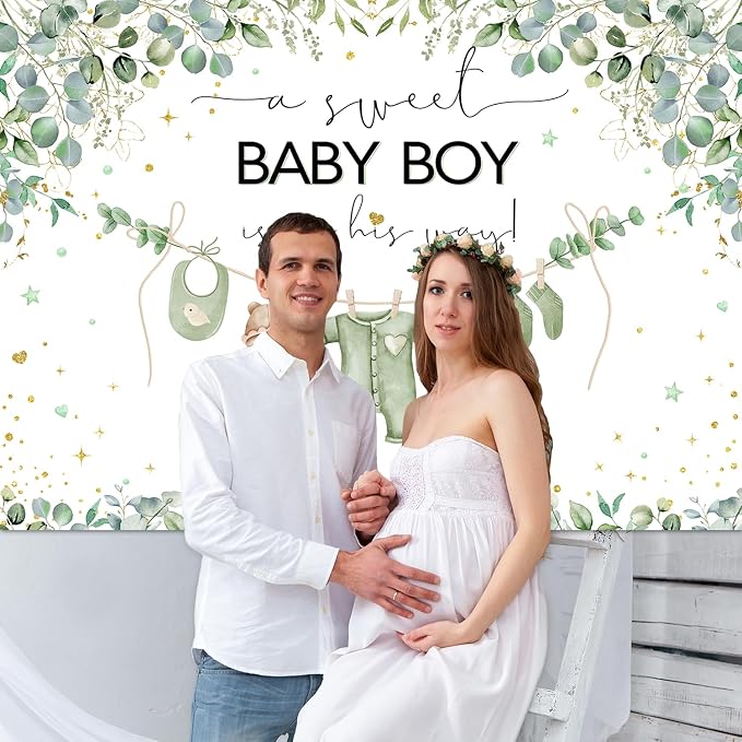 InMemory Greenery Baby Shower Backdrop Oh Baby Clothes Welcome Newborn Party - Image 3