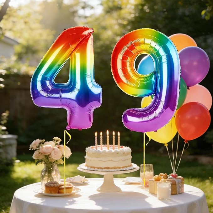 40 Inch Number 49 Balloons for 49th Birthday Party Decorations, 0-100 Rainbow - Image 3