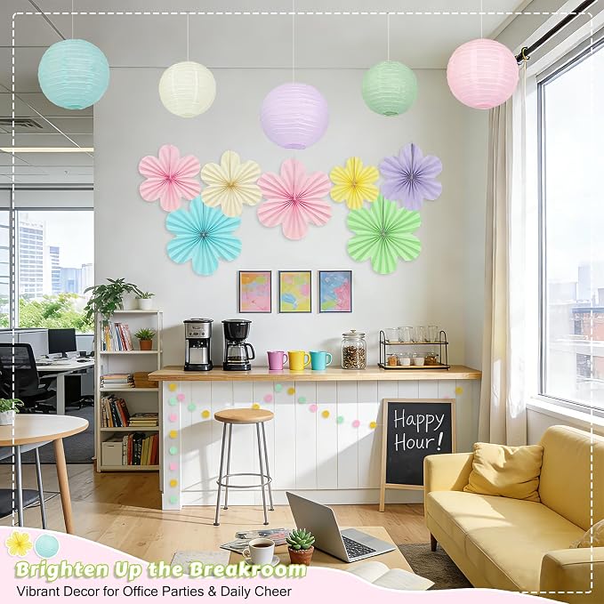 Pastel Hanging Decorations for Classroom, 20-Pc Paper Lanterns Flower Fans | - Image 6