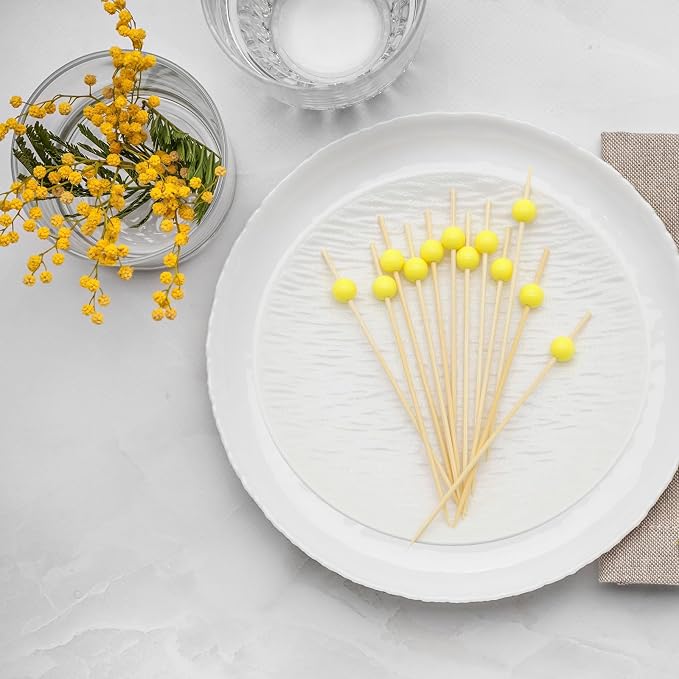 Minisland Yellow Pearl Bamboo Cocktail Picks, Fancy Appetizer Toothpicks | 4.7 - Image 3