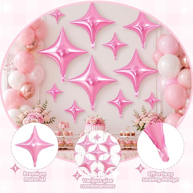 Pink Star Balloons, 26 Inch and 10 Inch Pink Stars Shaped Balloon - Image 3