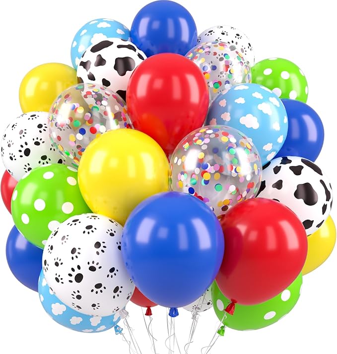 Red Yellow Blue Balloons, Toy Theme Balloon, Dog Paw Cow Print Balloons Blue by Paready