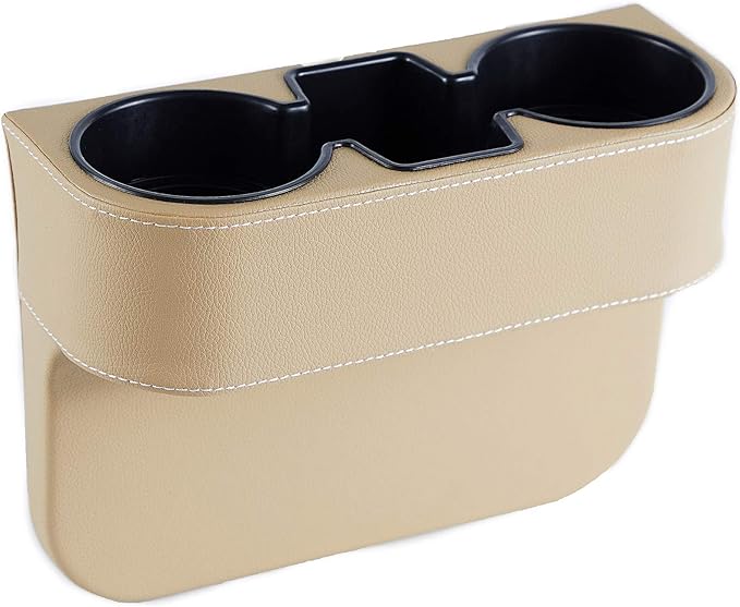 Cup Holder for Car, Console Side Pocket, PU Leather Cover, Front Seat Organizer by IOKONE