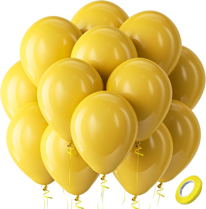 Bezente Mustard Yellow Latex Party Balloons 100 Pack 12 inch | Boho Fall by Bezente