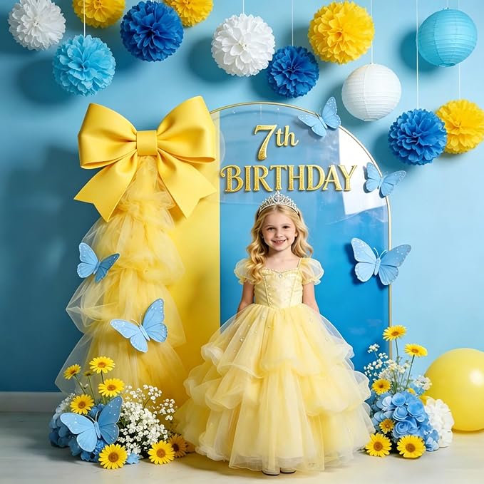 AimtoHome Blue Yellow White Paper Flower Pom Poms, 6/8/10 Inch Assorted Sizes - Image 4