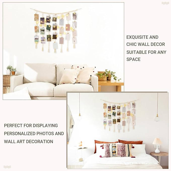 Mkono Hanging Photo Display, Boho Macrame Wall Decor - Image 2