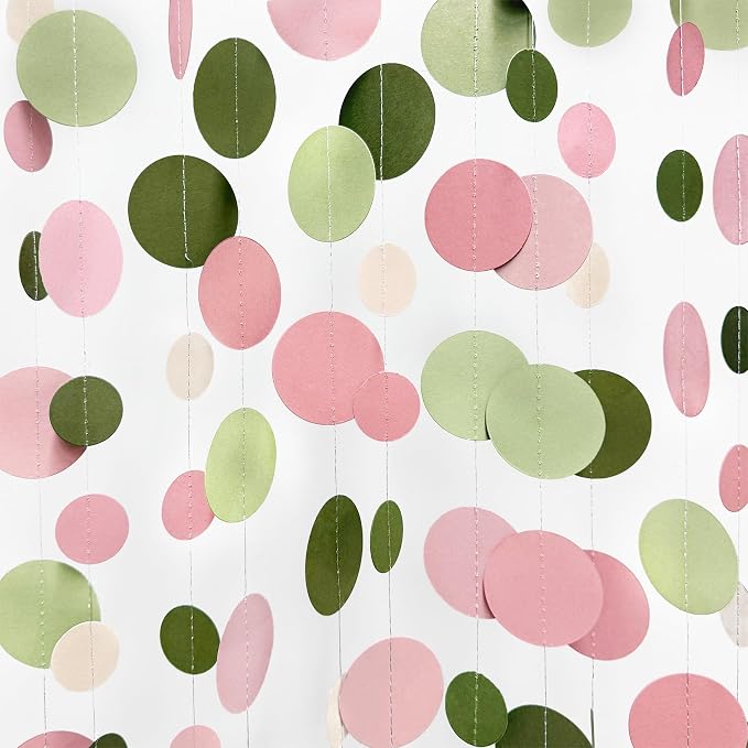 Sage Green and Dusty Pink Polka Dots Garlands Olive Green Dusty Rose Beige by pinkblume