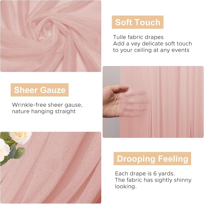 Blush Wedding Arch Draping Fabric Backdrop Drapes Sheer 28.7"x 20FT | Sheer - Image 2