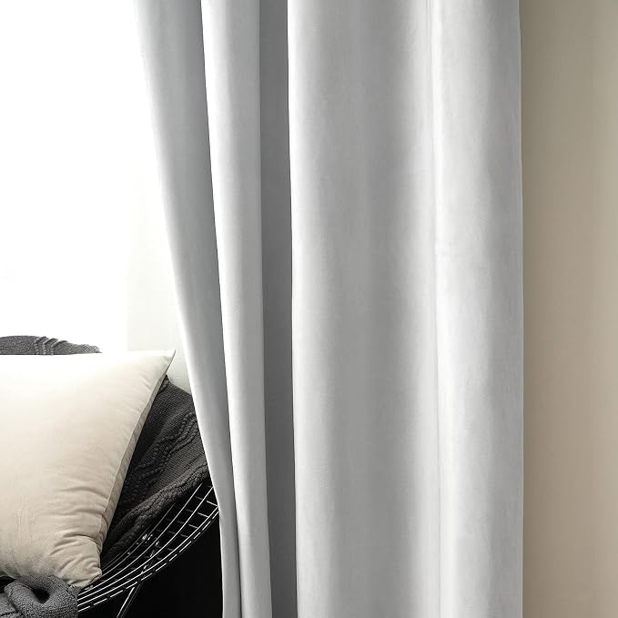 MIULEE Velvet Curtains Greyish White 52 x 96 Inch Length Set of 2 | Grommet - Image 6