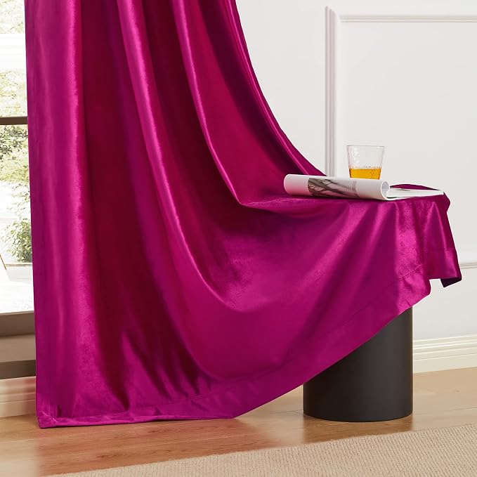 Hot Pink Velvet Blackout Curtains 120 inch - Image 6