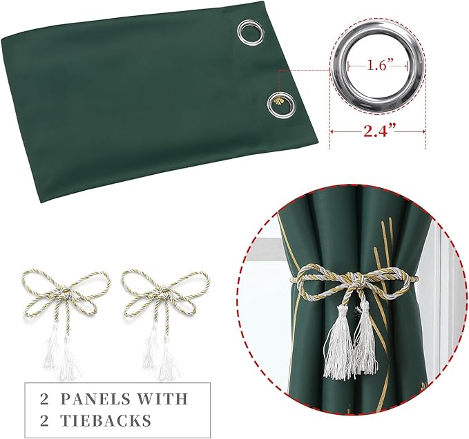 Green Blackout Curtains 63 Inches Long, Room Darkening Curtains - Image 4