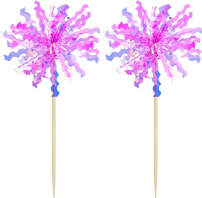 Gyufise 20Pcs Foil Firework Cupcake Toppers Happy Birthday Cake Toppers Sparkle - Image 3