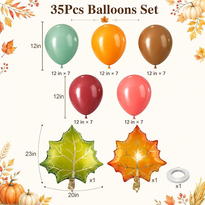 Fall Balloons with 2 Pcs Big Maple Leaves Acorn Balloons | 12 Inch Burgundy - Image 2