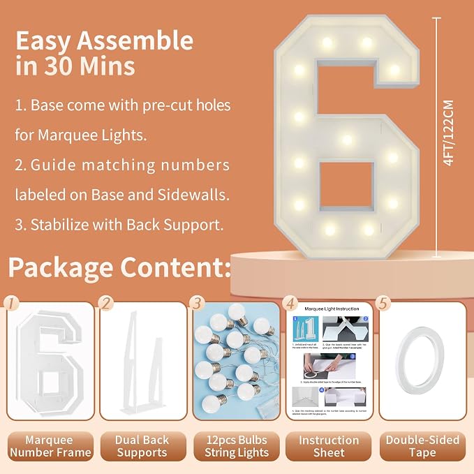4FT Light Up Numbers Letters, Marquee Light Up Letters, Giant Mosaic Balloon - Image 5