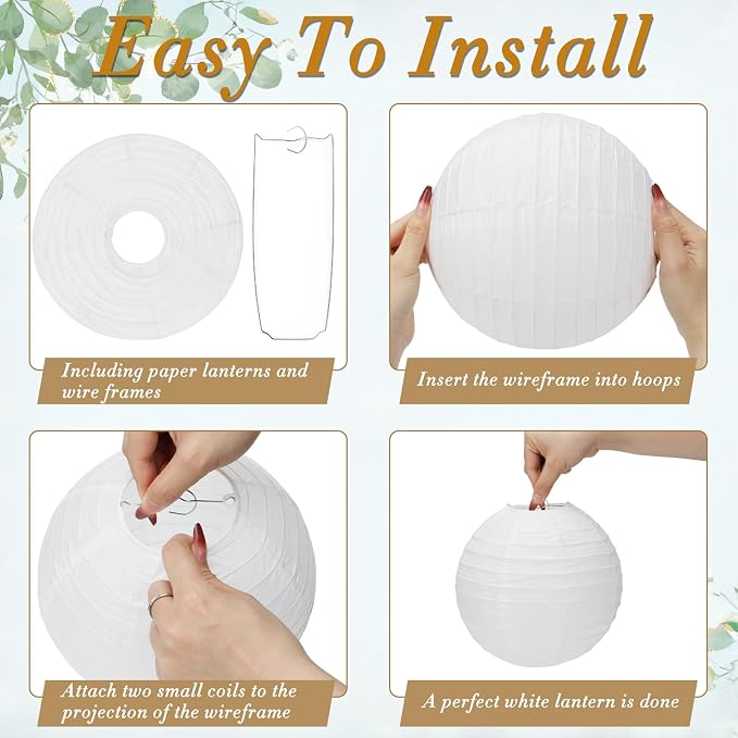 24 Packs White Paper Lanterns 6" 8" 10" Chinese Japanese Hanging Paper Lantern - Image 3