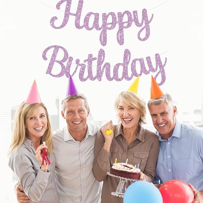 BEISHIDA Glitter Light Purple Happy Birthday Banner Party Decoration NO DIY | - Image 4