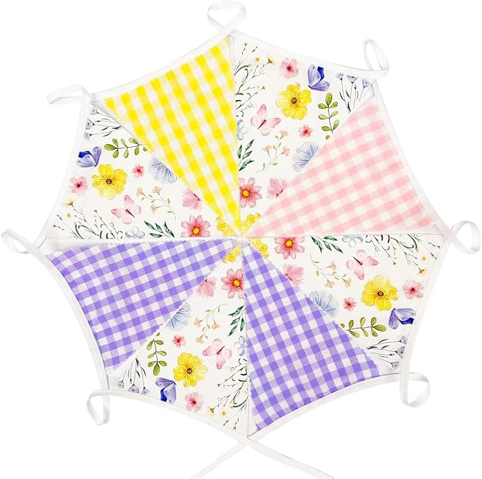32Ft Wildflower Party Decorations Pink Purple Yellow Gingham Plaid Flowers - Image 7