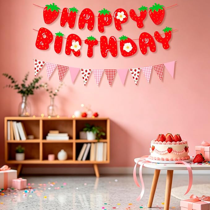 MEETINGU Strawberry Happy Birthday Banner - Image 5