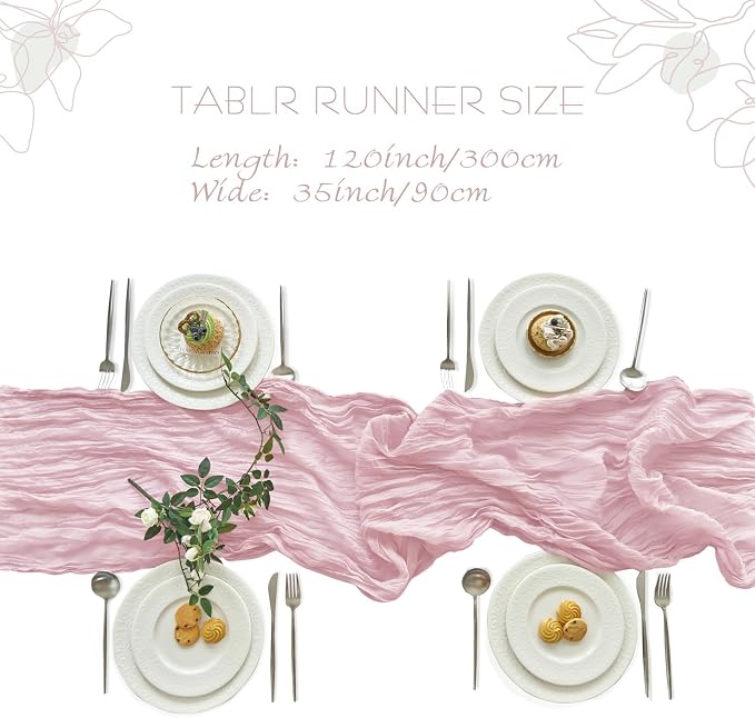 IVAPUPU 4 Pcs Cheesecloth Table Runner - 10ft Pink Boho Gauze Cheese Cloth - Image 4
