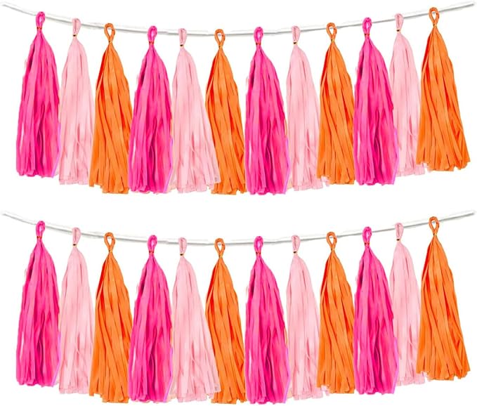 Rose red Pink and Orange Tassel Garland Banner Paper Tassels by Aimto