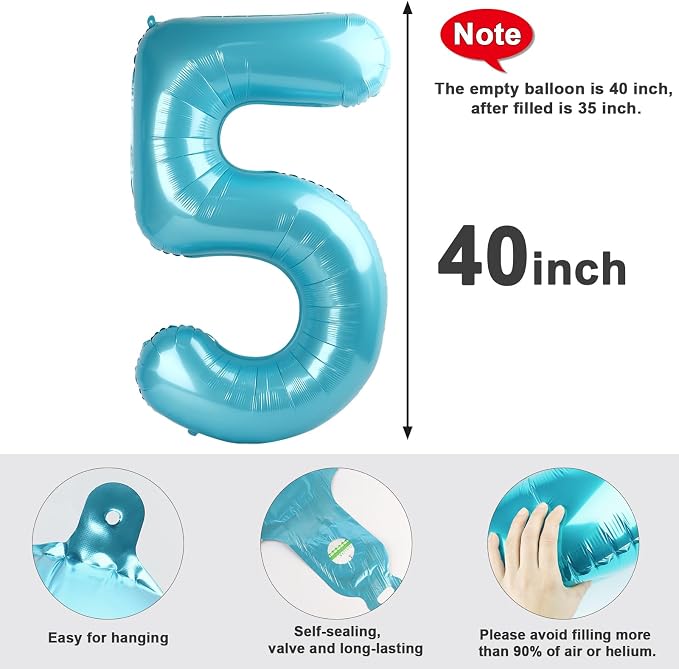 5 Balloon Numbers Birthday Decorations, 40In Pearl Blue Balloons - Image 5
