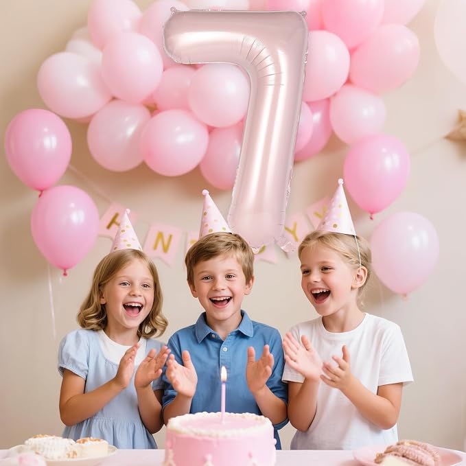 Light Pink Number 7 Balloon, 40 Inch Giant Mylar Number Balloons, Large Foil - Image 5