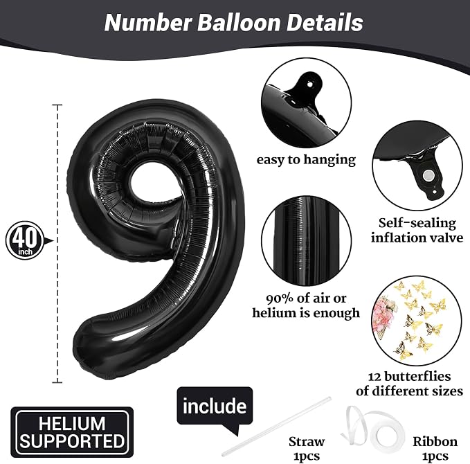 40 Inch Black Number 9 Balloon - Image 2