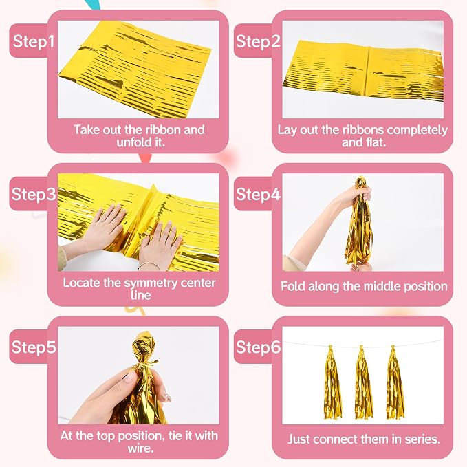 2 Pack Green Gold Pink Metallic Tassel Garland - Image 4