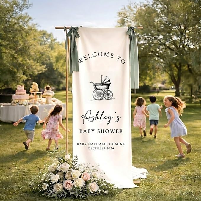 Personalized Baby Shower Fabric Welcome Sign Hello Baby Linen Backdrop | Custom - Image 5