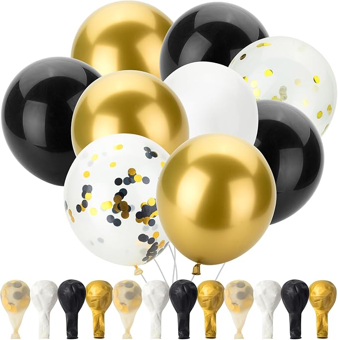 Mr. Pen- Black and Gold Confetti Balloons, 12 Inch, 54 Pack, Metallic Gold | by MrPen