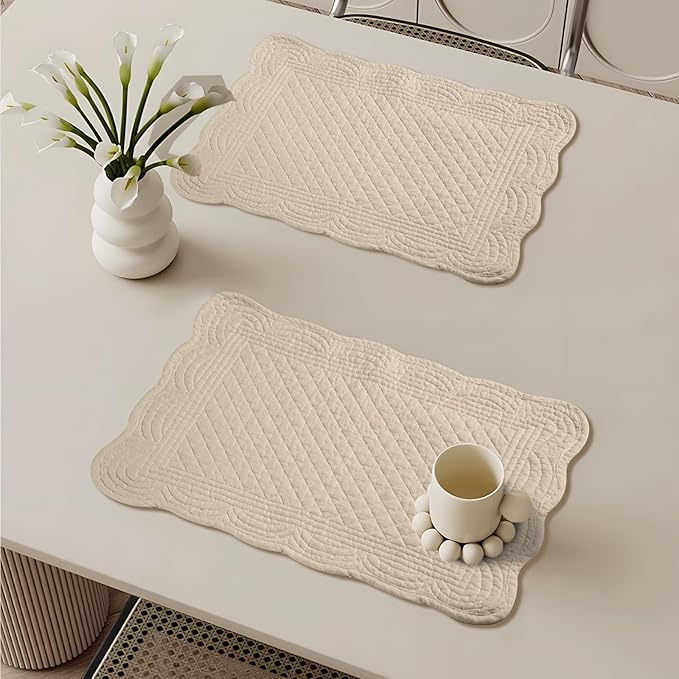 6 PC Quilted Placemats, 100% Cotton Fabric Washable Cloth Table Mats - Image 7