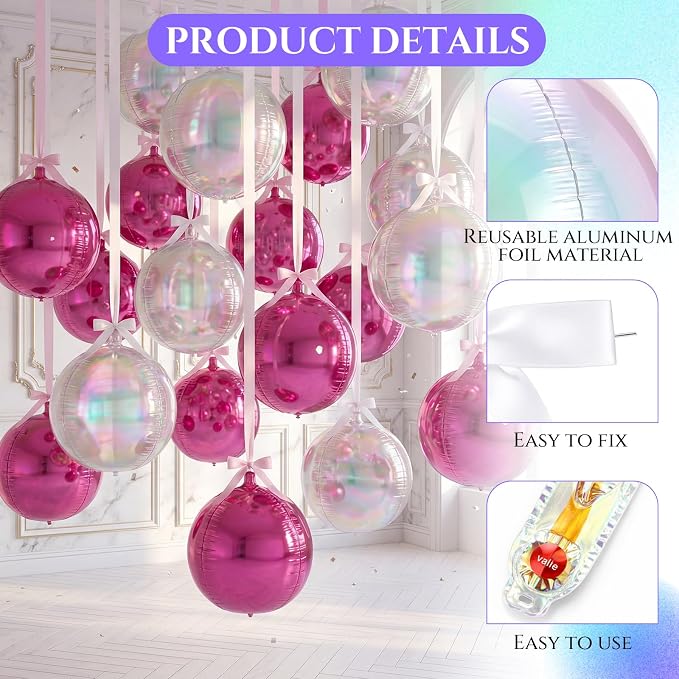 36 Set 22 Inch Iridescent Pearl Pink 4D Giant Round Foil Balloon Bulk Metallic - Image 3