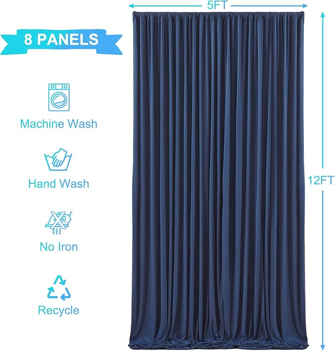 8 Panels Navy Blue Backdrop Curtains - Image 5