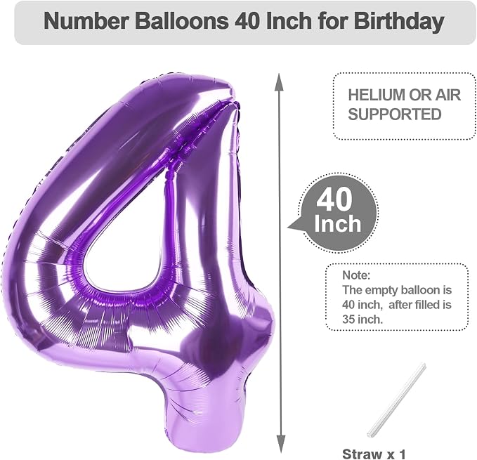 Number 3 Balloon 40 Inch Balloons Purple Birthday Decorations - Image 5