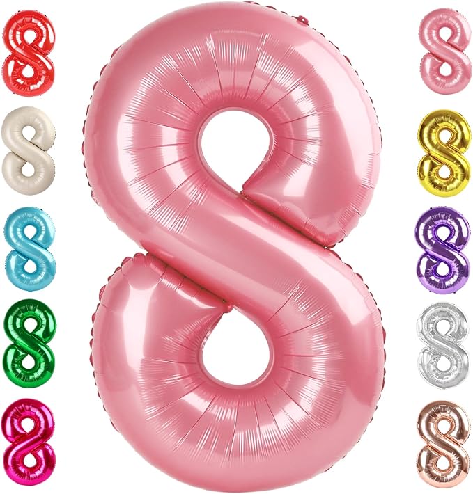 8 Balloon Numbers Birthday Decorations, 40In Pearl Pink Balloons by Mluchee