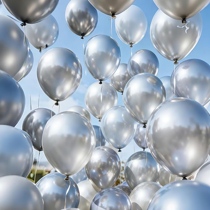 LOLStar Metallic Silver Balloons, 12 inch Latex | Birthday, Engagement - Image 4