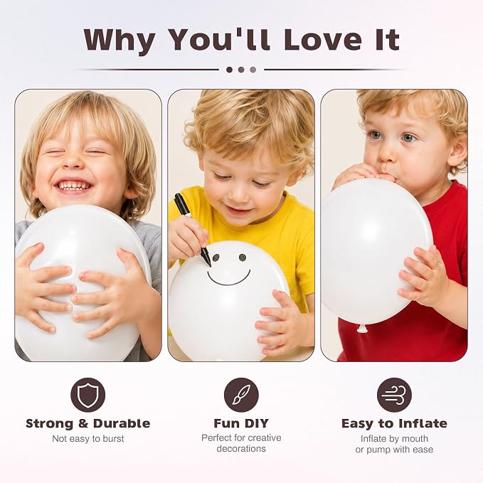 White Balloons, 12 Inch Wedding Latex Party Balloons | 30 Pack Matte White - Image 3